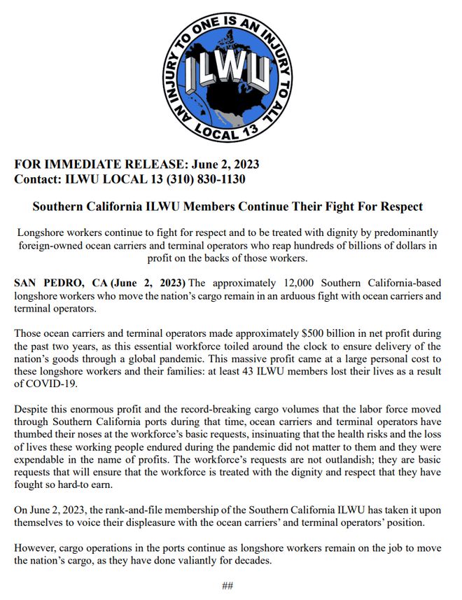 Focus on logistics newsletter-The strike at the US-West Wharf affects many ports